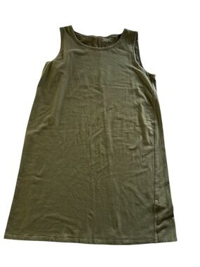 Eileen Fisher Olive Green Knit Tank Top Organic Cotton Swing Dress Size Medium